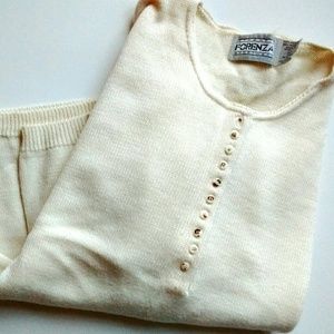Vintage Forenza  sweater cream 3/4 sleeve button